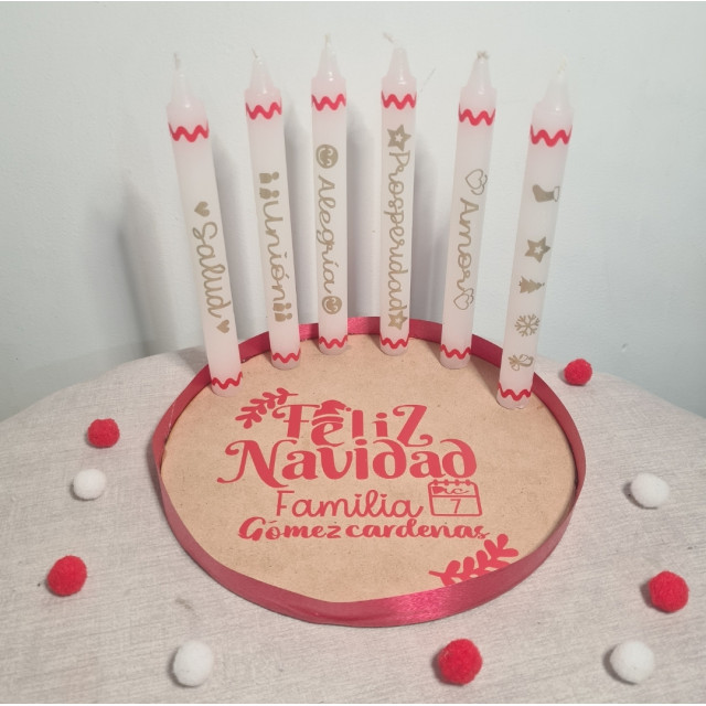 6 velas personalizadas base de madera