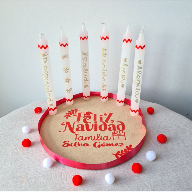 6 velas personalizadas base de madera