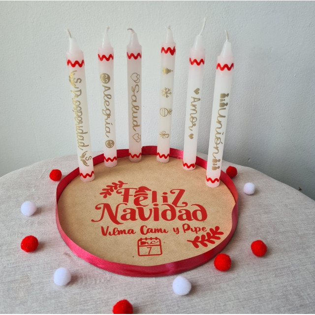 6 velas personalizadas base de madera