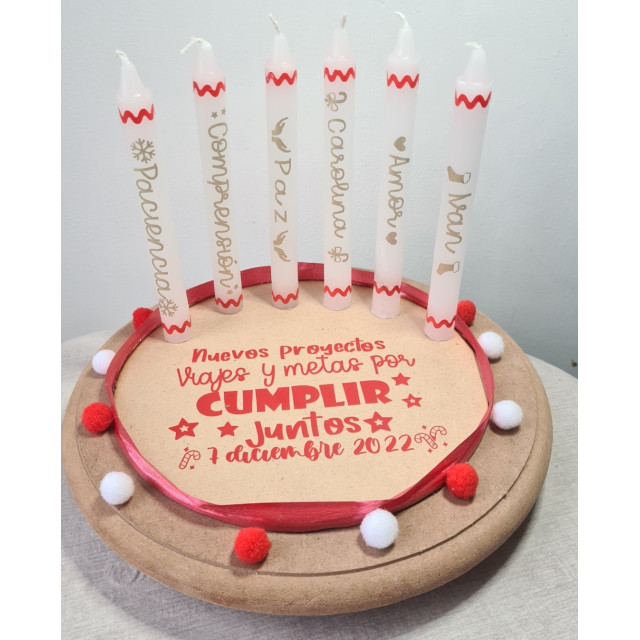 6 velas personalizadas base de madera