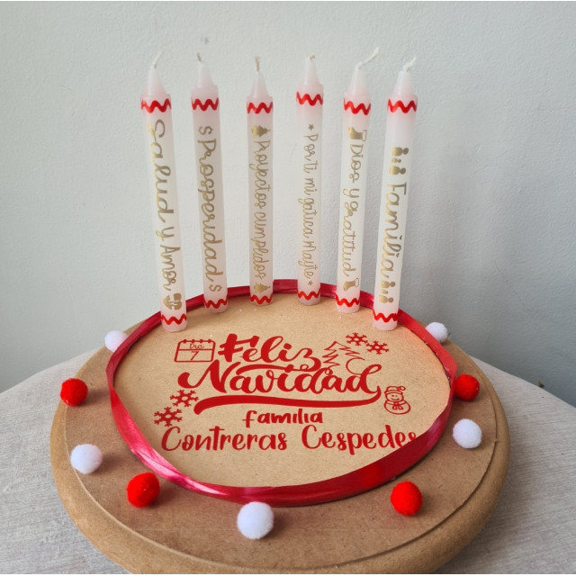 6 velas personalizadas base de madera