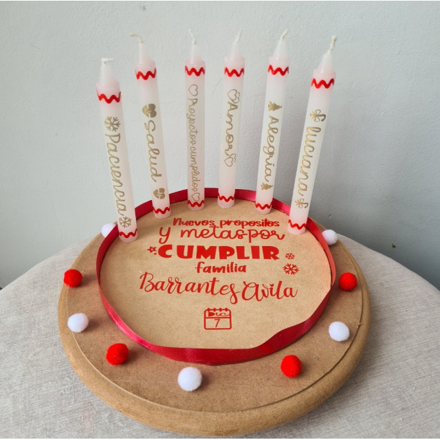 6 velas personalizadas base de madera