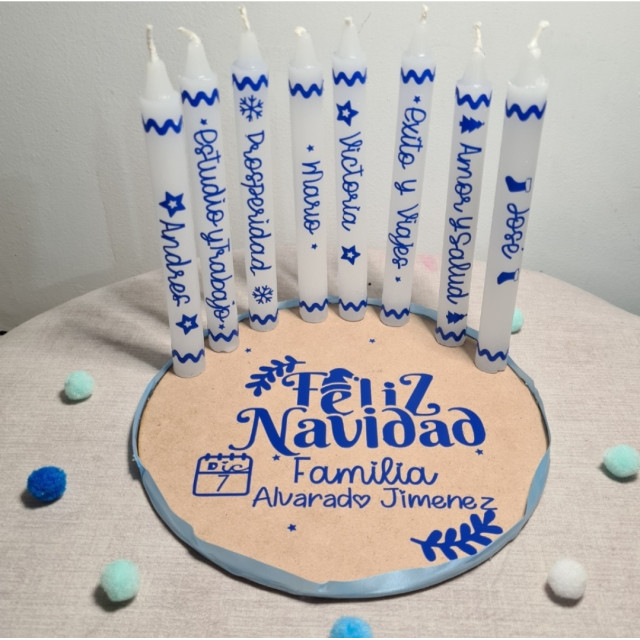 6 velas personalizadas base de madera