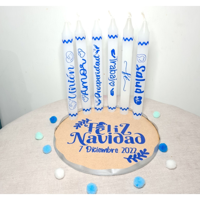 6 velas personalizadas base de madera