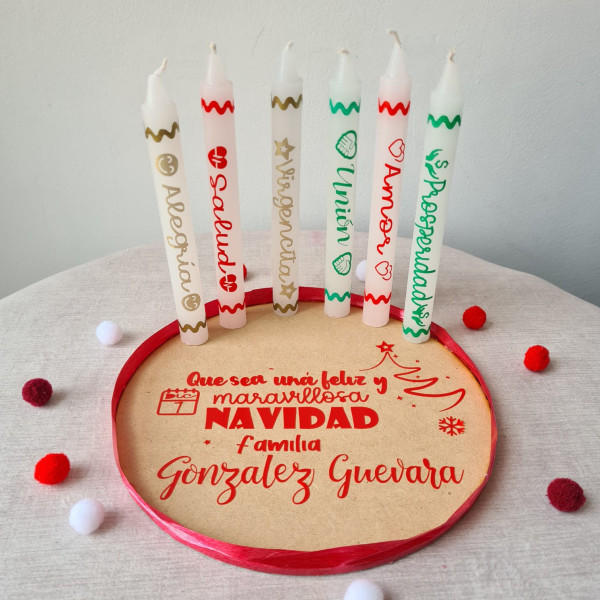 6 velas personalizadas base de madera