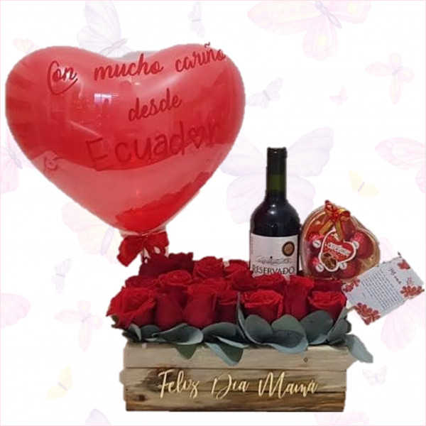 Bouquet Rosas, Vino y Chocolates